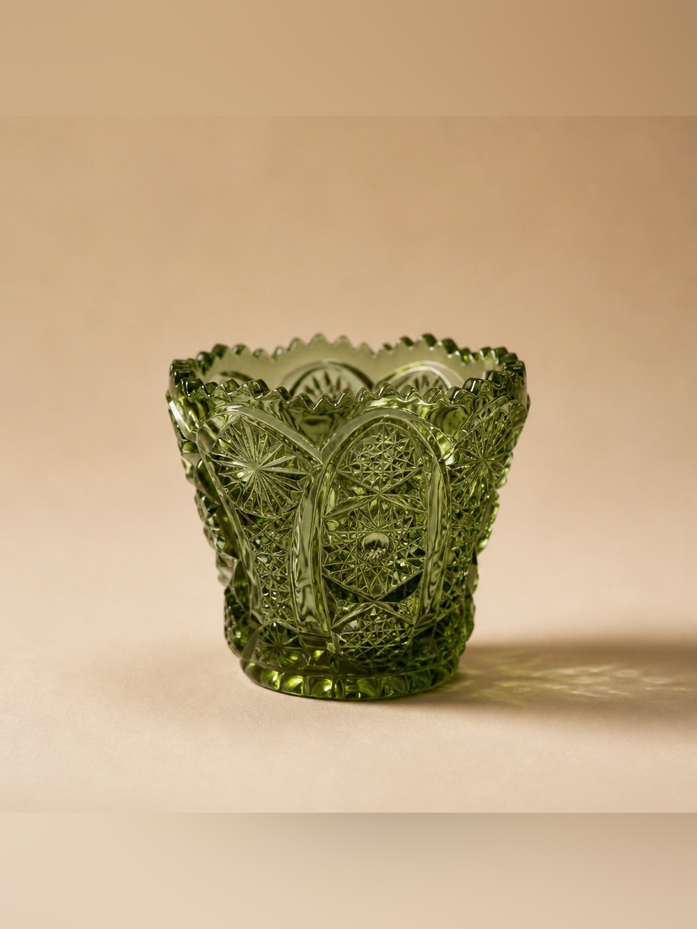 Imperial Glass Avocado Green Daisy and Button Pattern toothpick holder (3/$25)